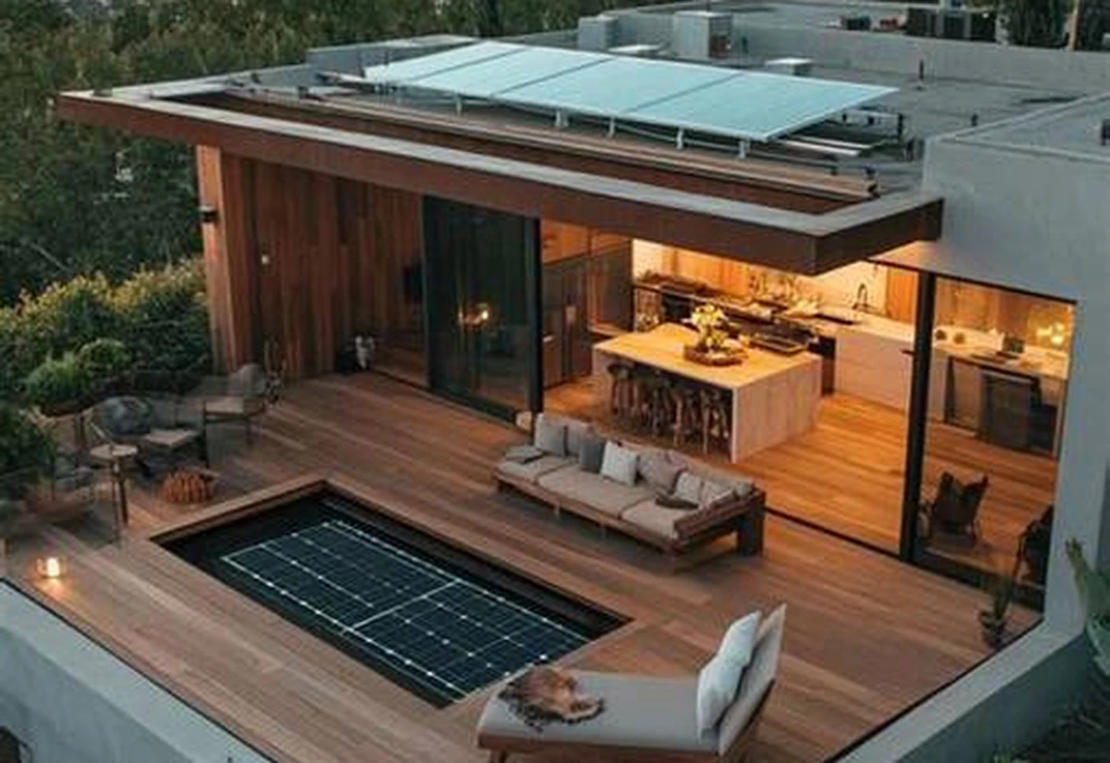 Modern home with a rooftop solar energy system